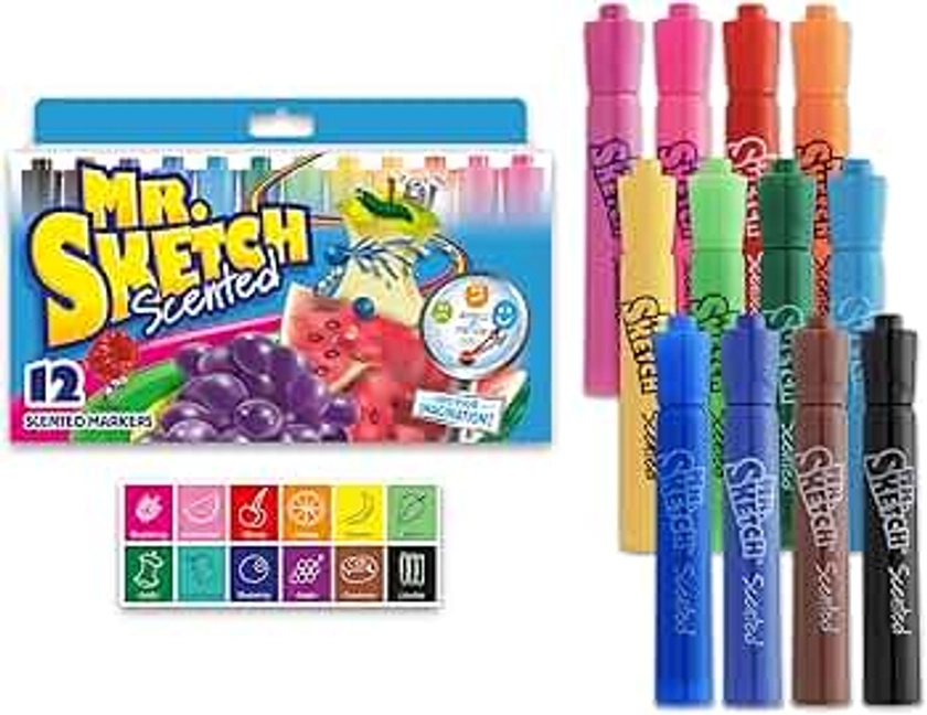 Mr. Sketch Scented Markers, Chisel Tip, Assorted Colors, 12 Count