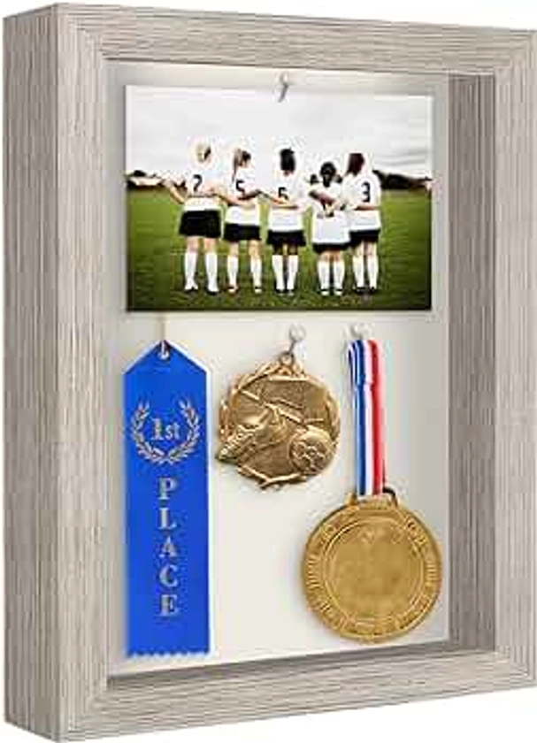 Americanflat 8x10 Shadow Box Frame with Shatter-Resistant Glass - Silhouette Collection - Large Shadow Box Display Case for Tabletop and Wall Display - Driftwood with Soft Linen Back