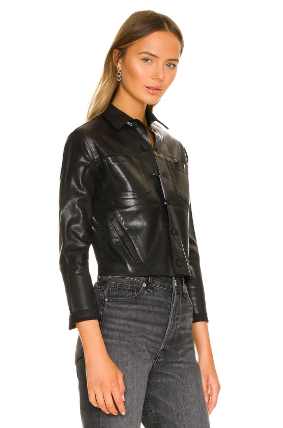 L'AGENCE Janelle Slim Jacket in Saturated Black Coated | REVOLVE