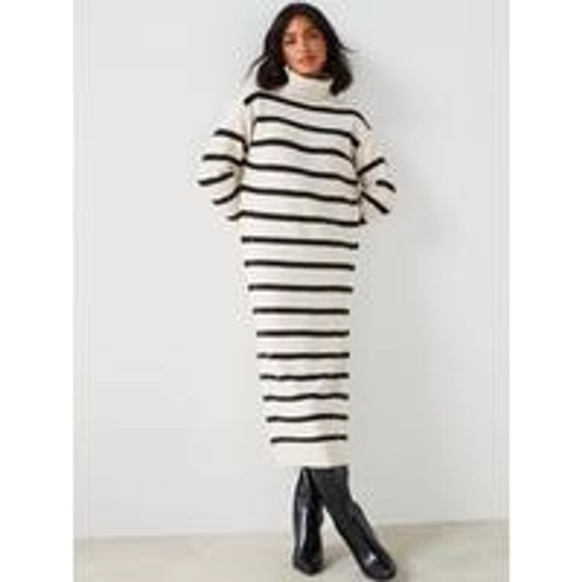 Mango Stripe Roll Neck Midi Dress - Multi