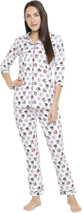Buy BLACKSMITH Women's Rayon Regular Fit Night Suit Cute Puppies Dog Print(White,2XL) at Amazon.in