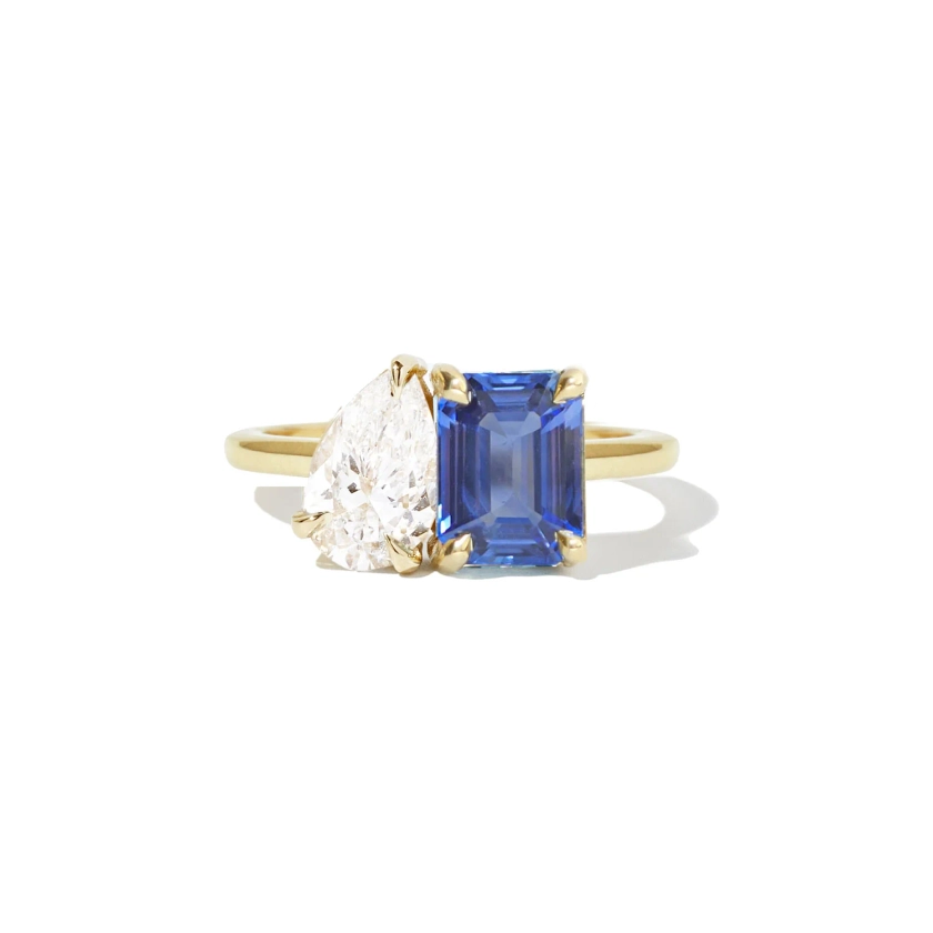 Sapphire Emerald & Pear Diamond Toi et Moi Ring | Berlinger Jewelry