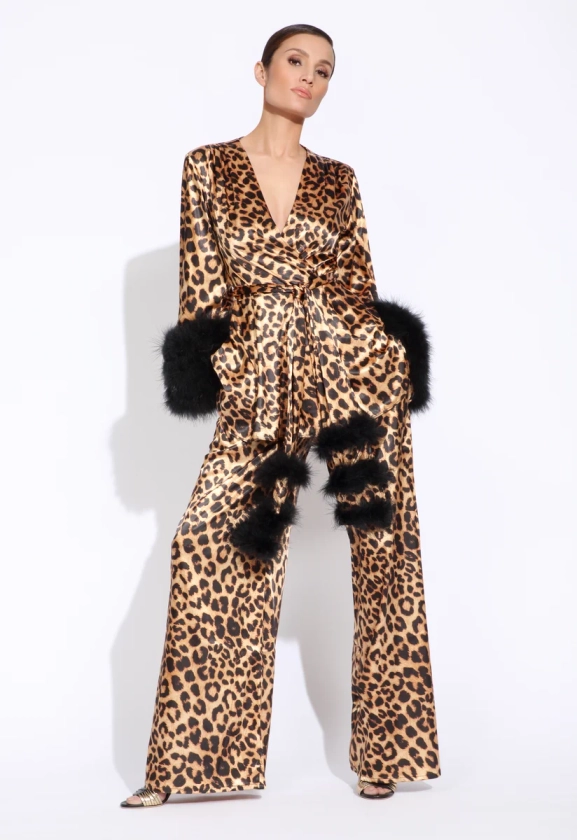 Leopard "Beverly" Lounge Suit w/ Marabou Cuffs  SIZE: 2XP
