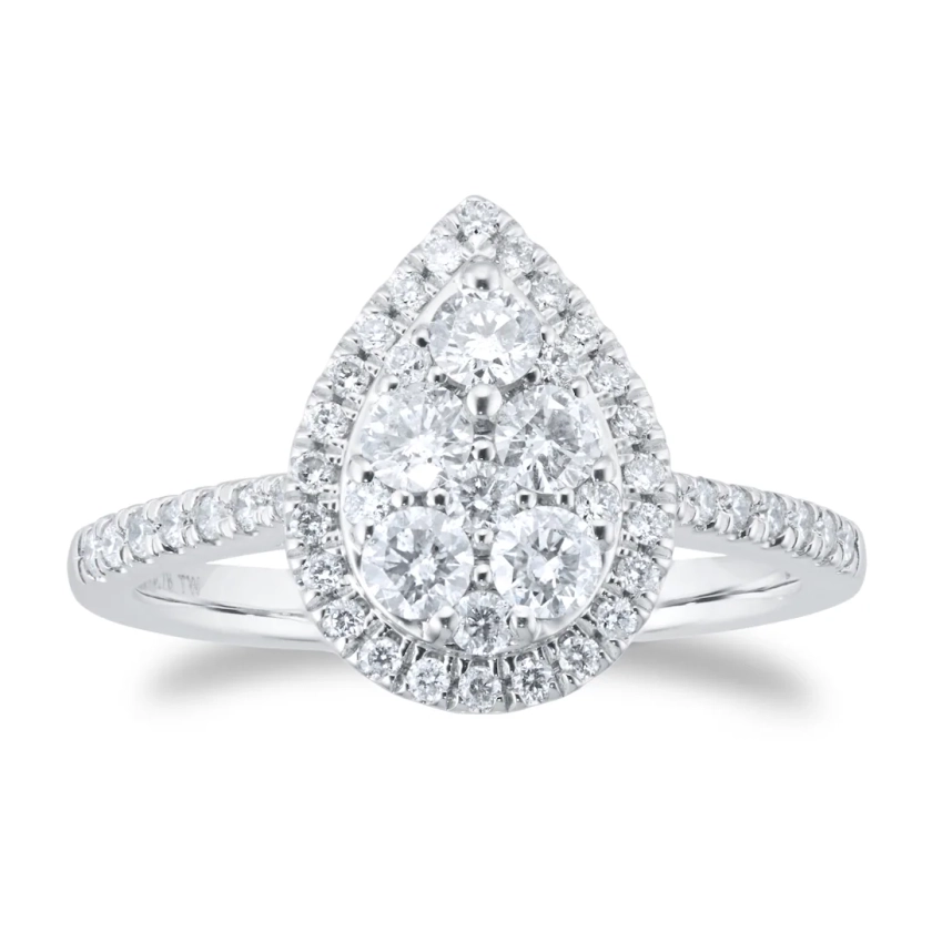 18ct White Gold 0.75ct Diamond Pear Cluster Engagement Ring