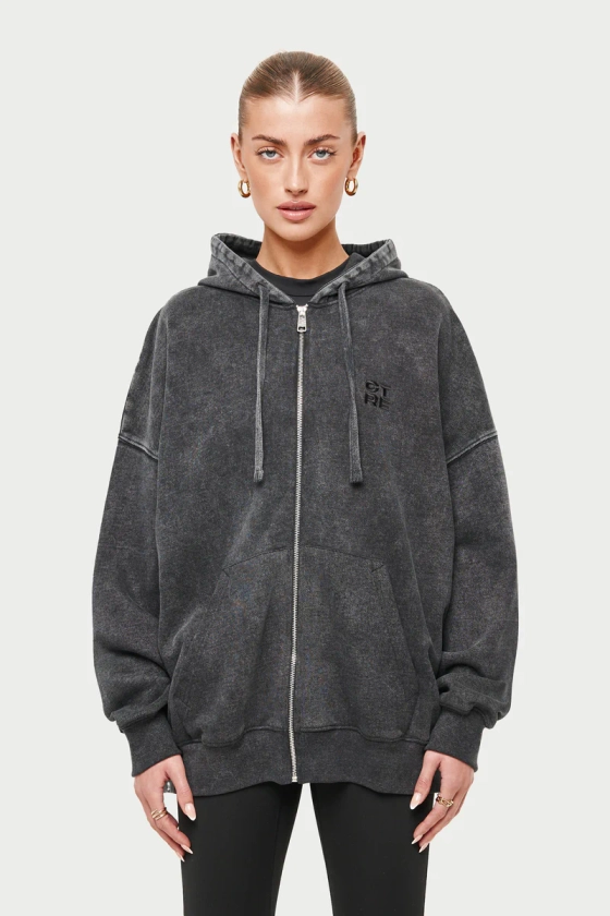 Acid Wash Oversized Zip Through Hoodie | The Couture Club