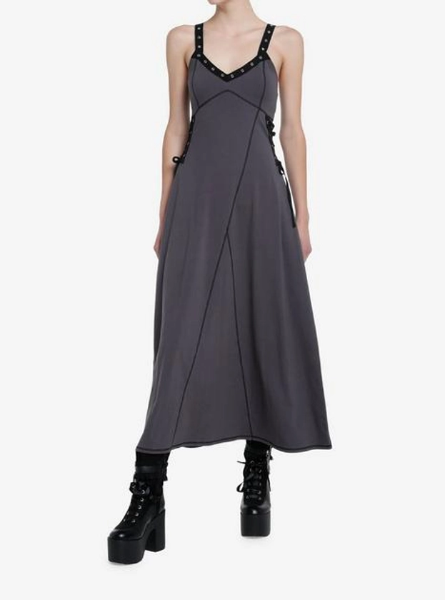 Social Collision Grey Grommet Strap Maxi Dress | Hot Topic