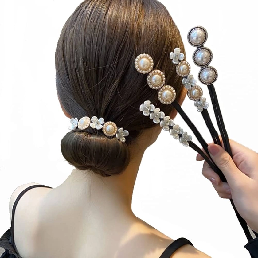 4Pcs Flower Pearl Hair Bun Maker Hair Twist Curler Buns Shaper Donut Bun Maker DIY Hair Styling Accessories for Women Girls