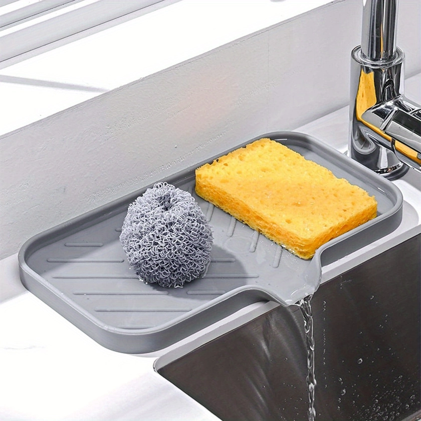 1pc Large Silicone Sponge Holder, Sink Organizer Caddy, Drain Storage Tray For Dish Sponge, * Dispenser, Scrubber