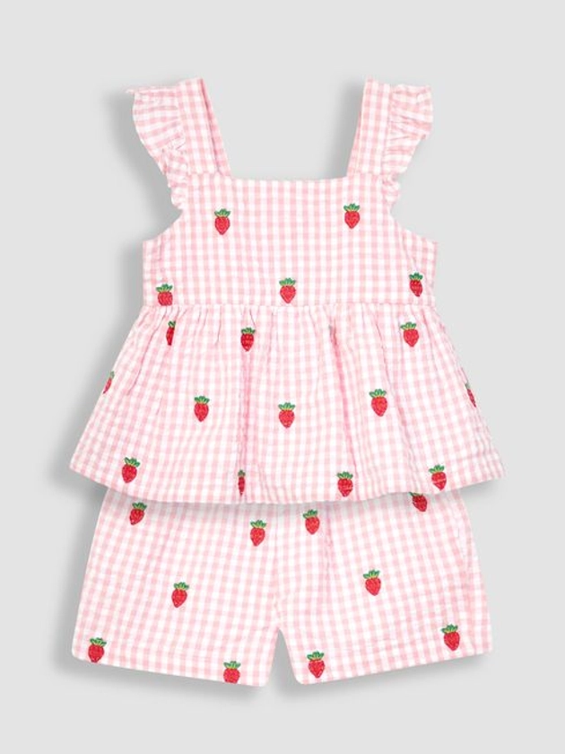 Buy JoJo Maman Bébé 2-Piece Strawberry Seersucker Blouse & Shorts Set from the JoJo Maman Bébé UK online shop