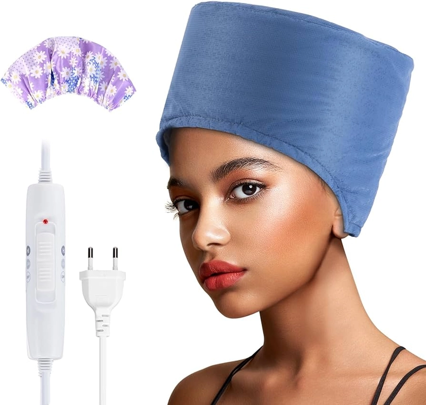 Hair Cap Treatment Steamer - Deep Conditioning Thermal Heat Caps Electric for Afro Hair Hot Care Hat Home Spa with 2 Mode/Blue (UK Plug)