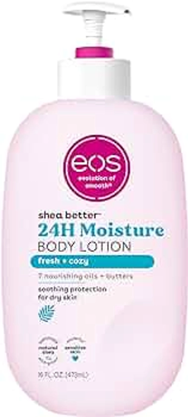eos Shea Better Body Lotion- Fresh & Cozy, 24-Hour Moisture Skin Care, Lightweight & Non-Greasy, Made with Natural Shea, Vegan, 16 Fl Oz (Pack of 1)