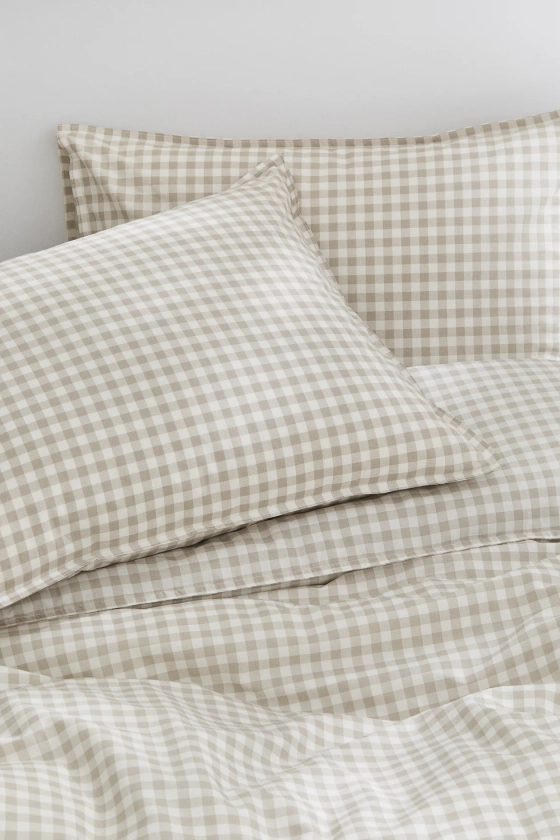Patterned double/king size duvet cover set - Light mole/Gingham-checked - Home All | H&M GB