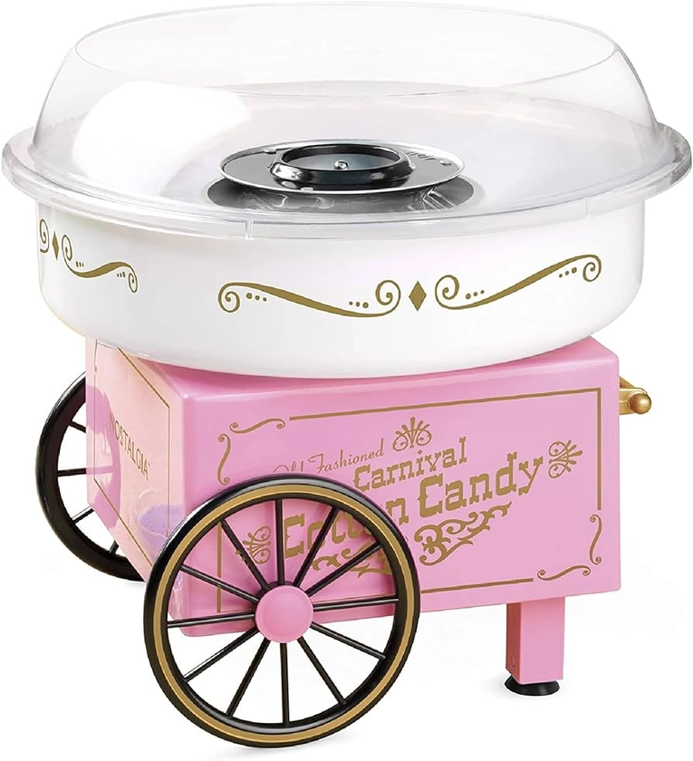 Nostalgia Cotton Candy Machine - Retro Cotton Candy Machine for Kids with 2 Reusable Cones, 1 Sugar Scoop, and 1 Extractor Head – Pink