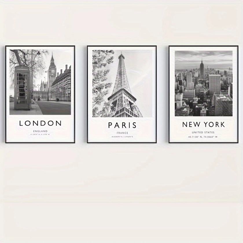 3pcs London New York Paris Poster Set Fashion Prints Travel Wall Canvas Art Decor For Corridor Wall Decor Travel Gift No Framed