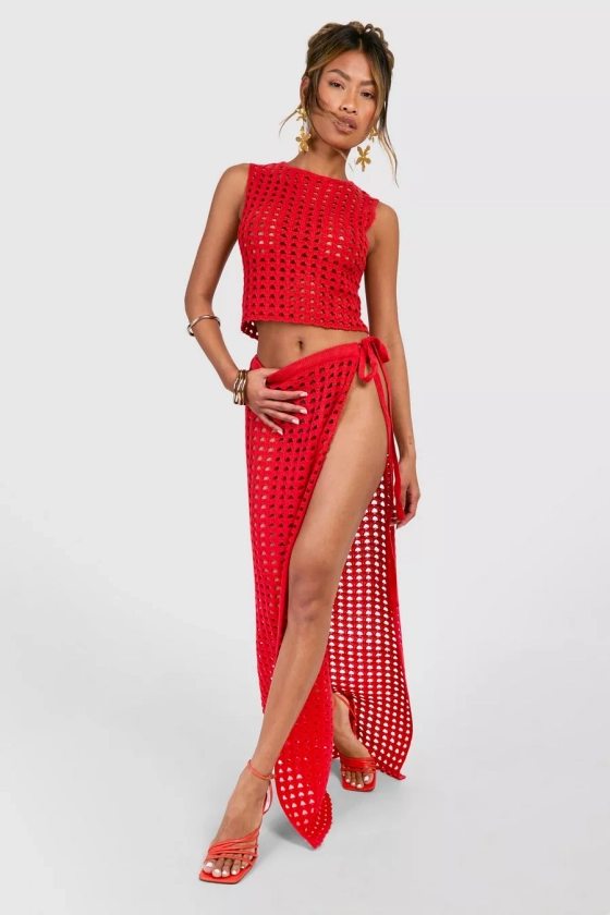 Thigh Split Crochet Maxi Skirt