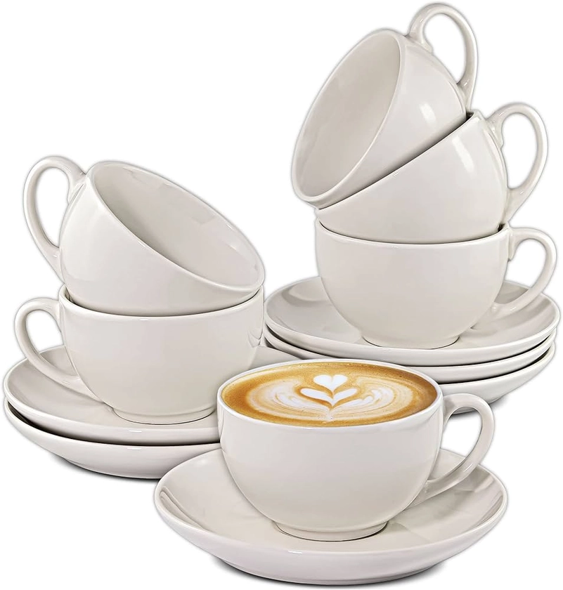 6 Tasses à Cappuccino en Ceramique Blanche - Avec Soucoupes - 180ml - Avec Boîte Cadeau - Lavable au Lave-vaisselle : Amazon.fr: Cuisine et Maison
