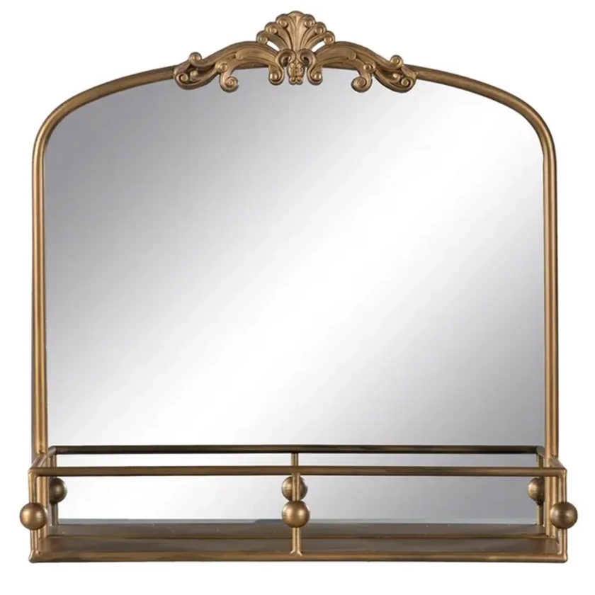 Miroir classique avec étagère en métal doré 54x16.5x51cm | Maisons du Monde