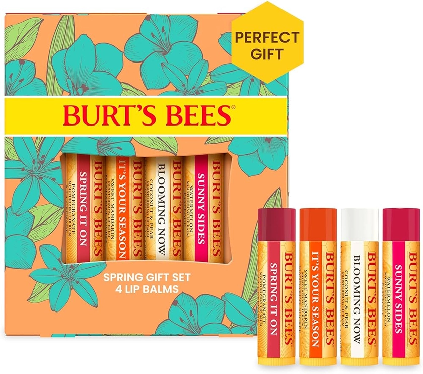 Burt's Bees Coffret cadeau de baume à lèvres, grenade, noix de coco et poire, pastèque, mandarine douce, 4x4,25 g