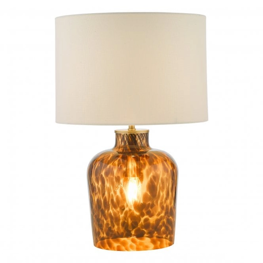 Leandra Dual Light Table Lamp Tortoiseshell Glass With Shade