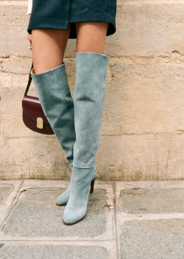Anaelle Thigh High Boots - Blue - Bovine leather - Sézane