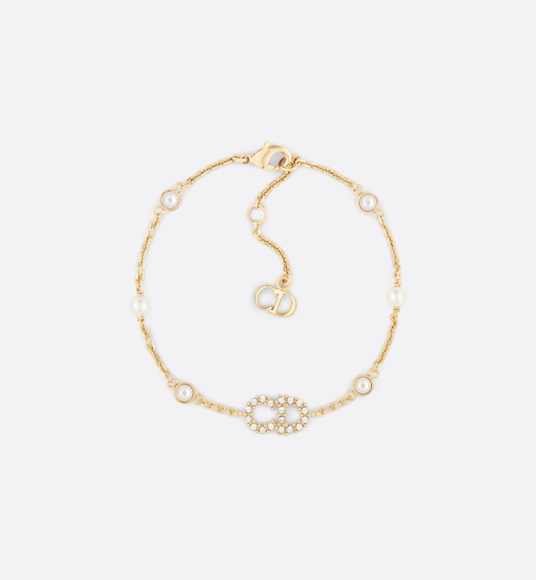 Bracelet Clair D Lune Métal finition dorée, perles en résine blanche et cristaux blancs | DIOR