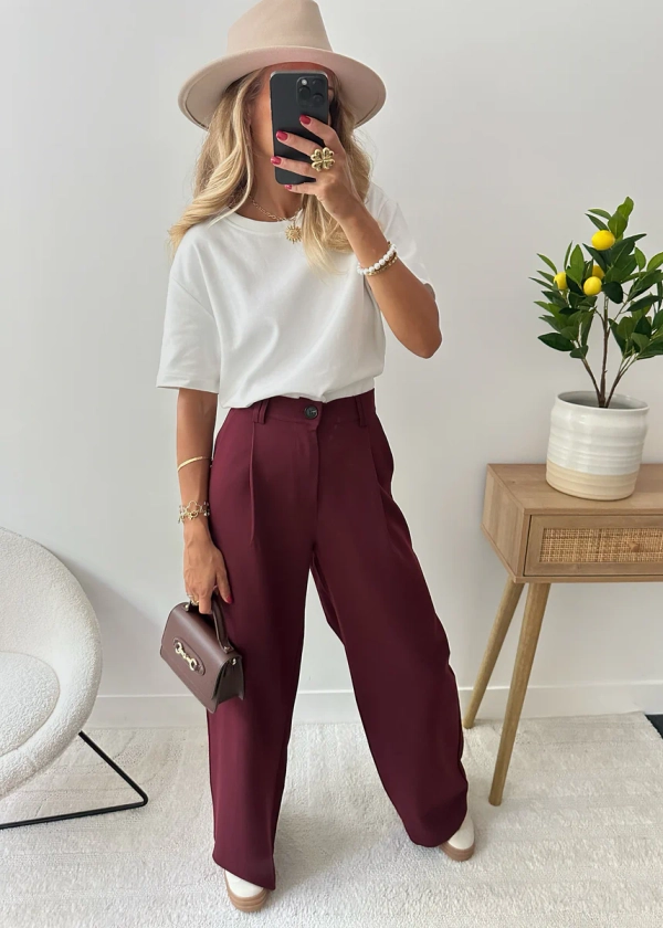 Pantalon tailleur oversize SERNIA - bordeaux