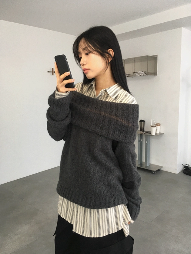 더언더블 - ALPACA OFF-SHOULDER KNIT