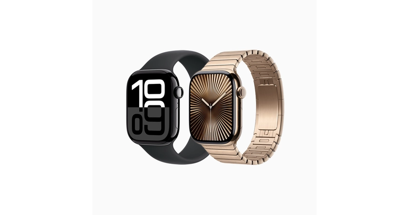 Acheter un modèle Apple Watch Series 10 GPS + Cellular, Boîtier en titane or 42 mm, Bracelet à maillons or