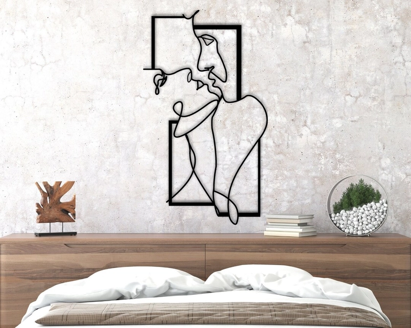 One Line Metal Wall Art Bedroom Wall Decor Over the Bed - Etsy