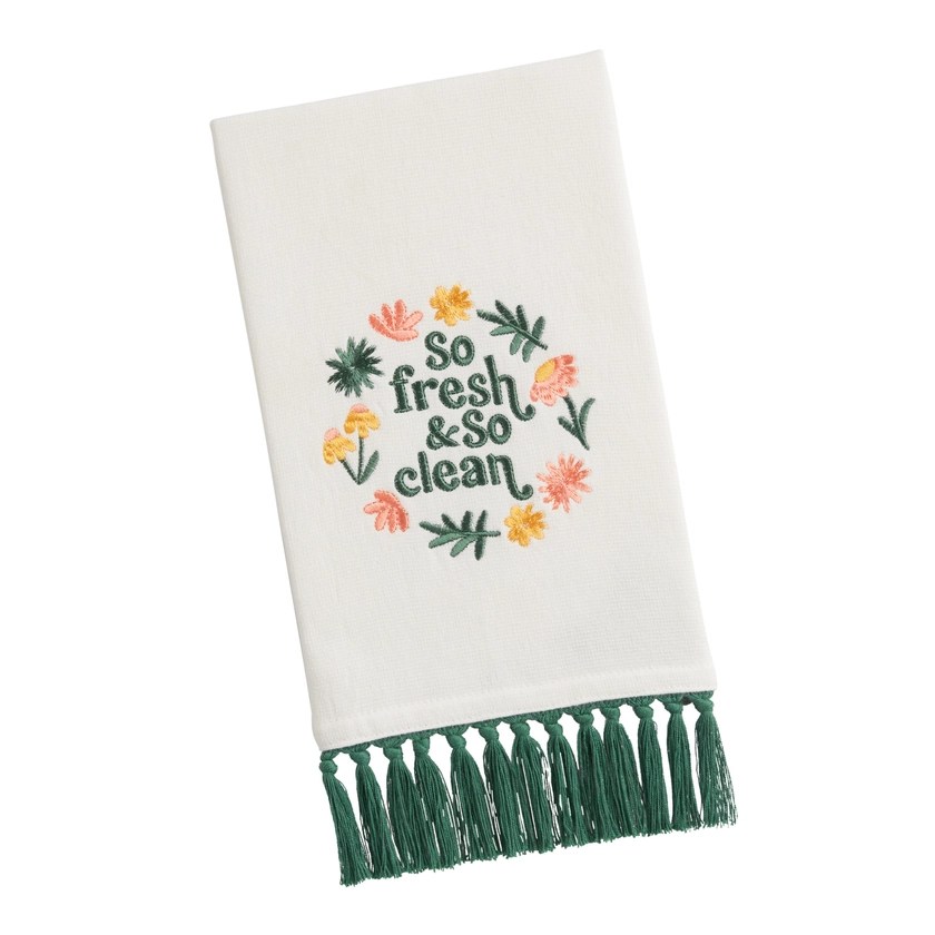 White Floral Fresh & Clean Terry Hand Towel - World Market