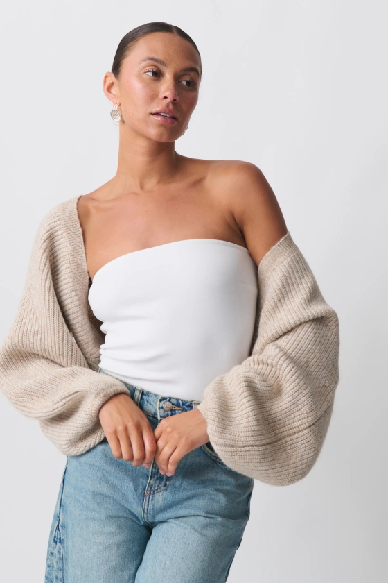 Oversized knitted bolero - Beige - Women - Gina Tricot