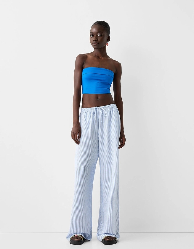 Straight-leg linen blend pants with an elastic waist - Women