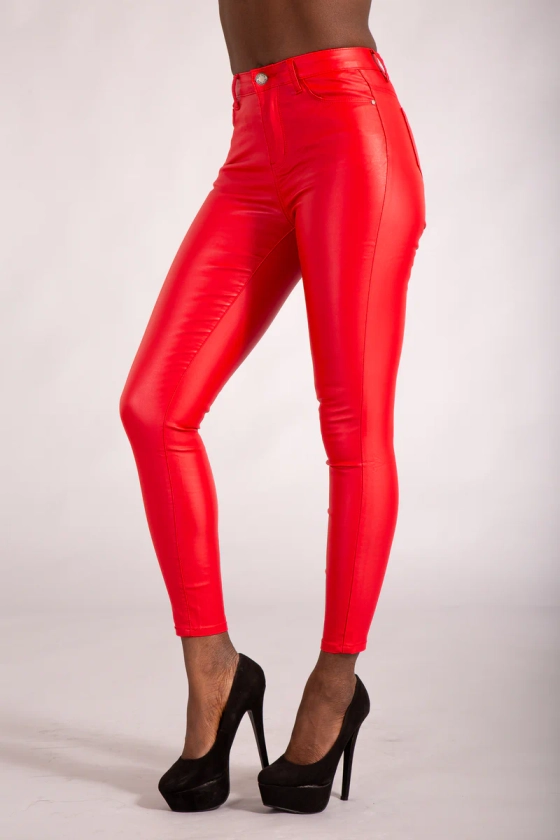 Kandy Red Leather Look Leggings from Denim Crush