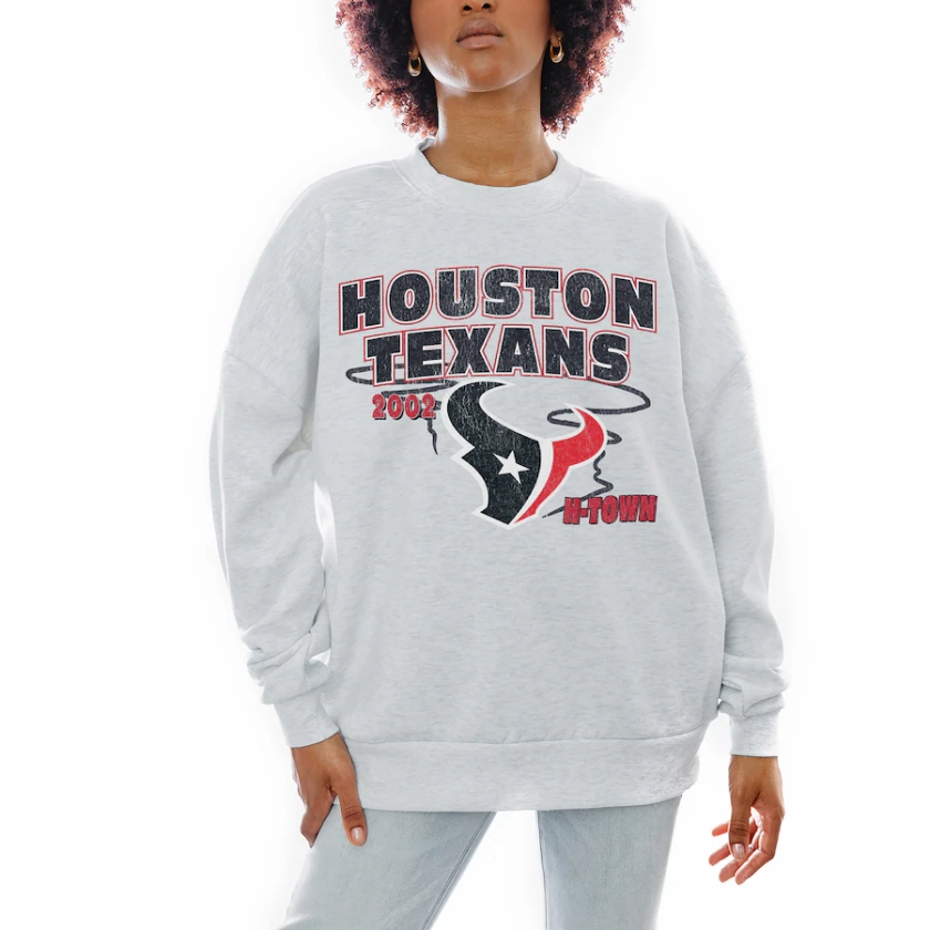 Women's Gameday Couture Ash Houston Texans Gridiron Goals Premium Drop Shoulder Pullover Sweatshirt