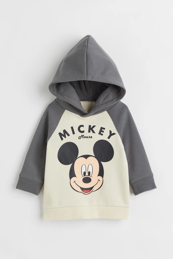 Printed Hoodie - Light beige/Mickey Mouse - Kids | H&M US