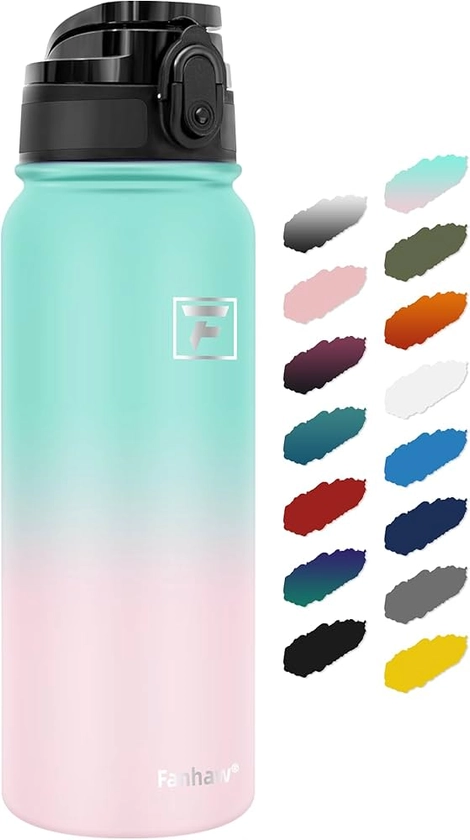 Fanhaw 600 ml Insulated Stainless Steel Water Bottle with 1 Lid (Chug Lid) - for Kids, Women, Men | Leak & Sweat Proof with Anti-Dust Lid (Green Pink) : Amazon.co.uk: Home & Kitchen