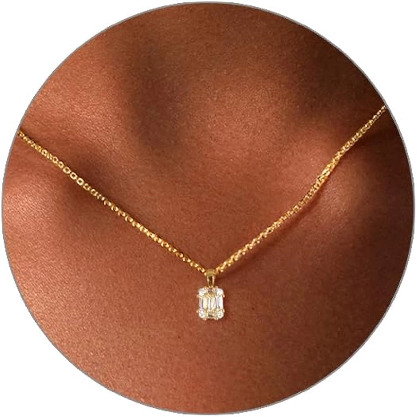 Luxval Diamond Pendant Gold Necklace for Women，Dainty 18k Gold Plated Choker Necklaces Simple Gold Jewelry Gifts for Women Girls