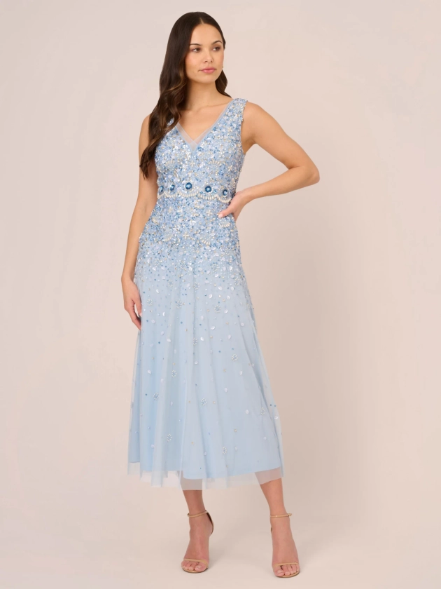 Adrianna Papell Beaded Mesh Dress, Elegant Sky