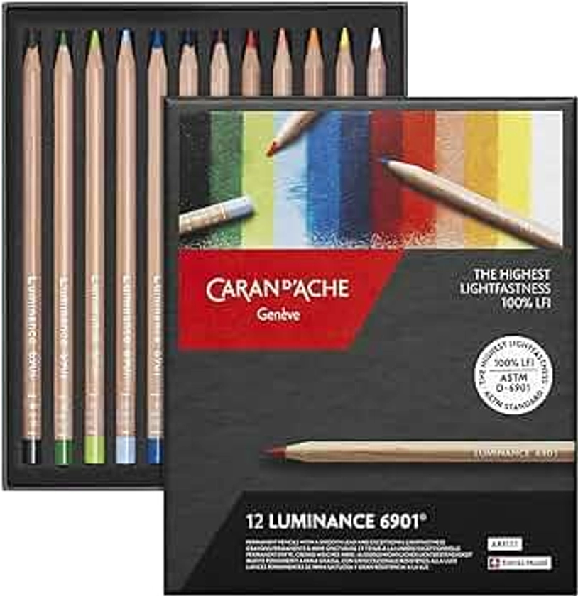 Caran d'Ache CARAN D`ACHE 6901 6901-712 Colored Pencils, Oil-based, Luminance, 12 Color Set, Paper Box, Genuine Import