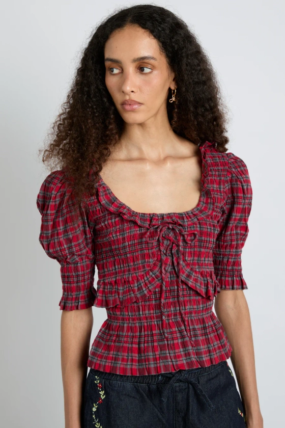 meghan blouse - red check