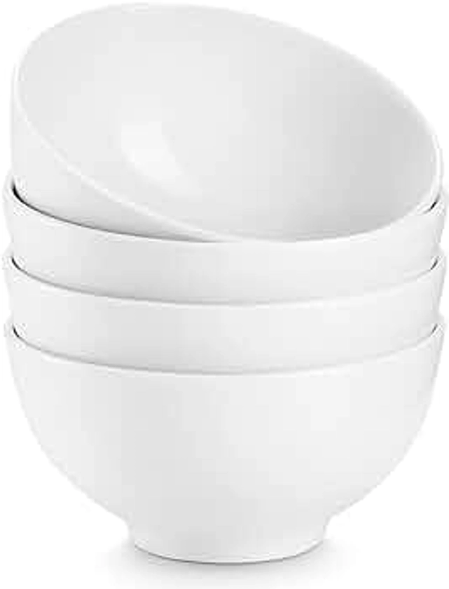 DOWAN 10 OZ Small Dessert Bowls - 4.5" Ceramic Bowls Set of 4 for Side Dishes- White Bowls for Ice Cream, Fruit, Rice, Oatmeal - Dishwasher & Microwave Safe