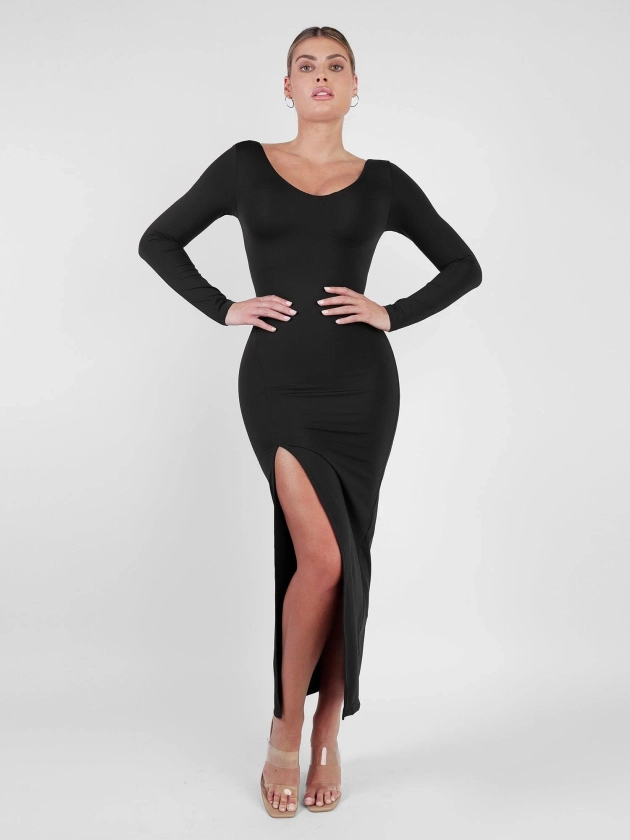 The Shapewear Dress Long Sleeve V-Neck Split Maxi