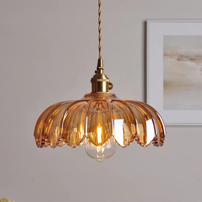 Vintage Scalloped Glass Flower Pendant Light