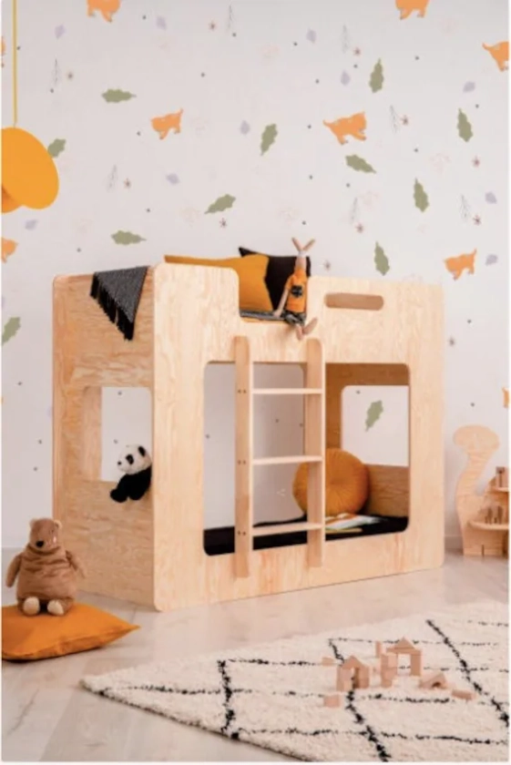 Cube Bunk Bed For Kids, Montessori House Bed, Wooden Bunk Bed, Handmade Bed for Toddler, Kid House Bed, Wooden House Bed, Toddler Bed