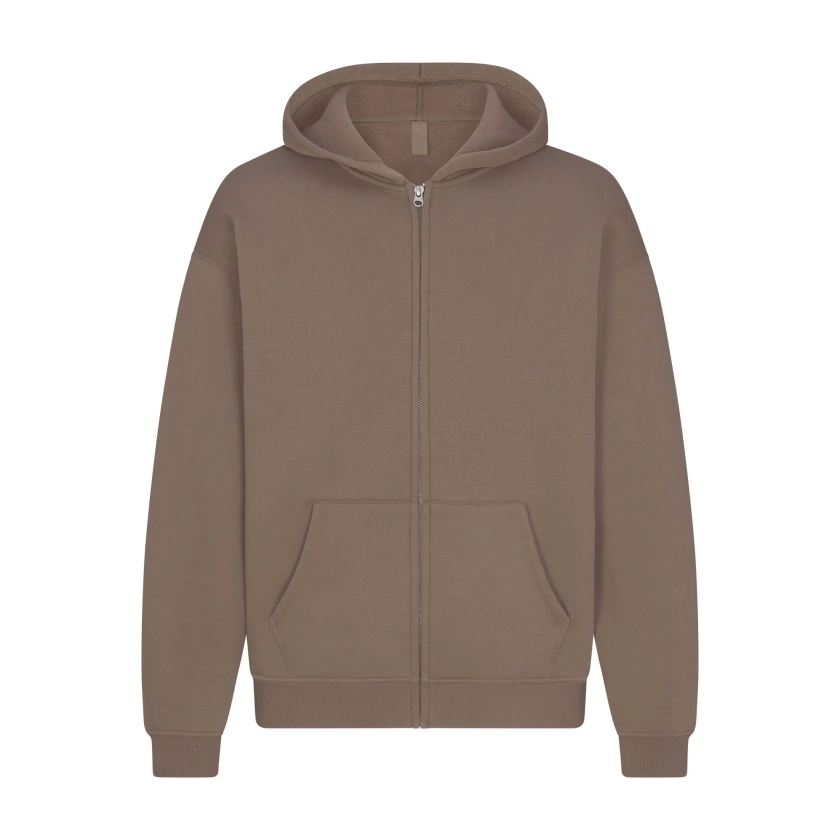 FLEECE LOUNGE MENS RELAXED ZIP UP HOODIE | TRUFFLE