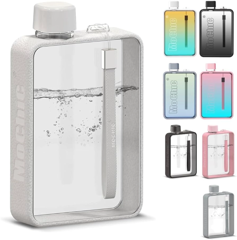Amazon.com: Mochic 13oz Portable Water Flask Flat Water Bottle for Purse Mug BPA Free A5 Slim Square Water Bottle Flask Leak Proof Plastic Flask Bottle for Travel (White) : Sports & Outdoors