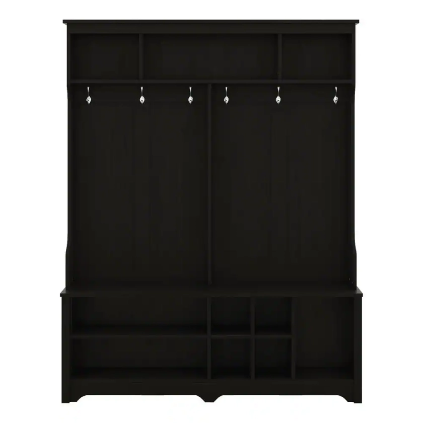 URTR Black Hall Tree with Storage Shelves and Coat Hooks All in One Hallway Entryway Coat Rack with Shoes Storage Bench HY03193Y - The Home Depot