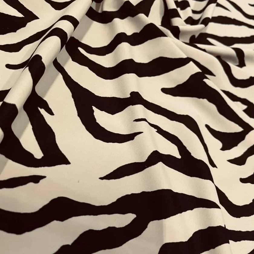 Zebra Fabrics Beige and Black Animal Print Nylon Spandex Fabric 4 Way Stretch by Yard for Swimwear Dancewear Gymwear Sportwear