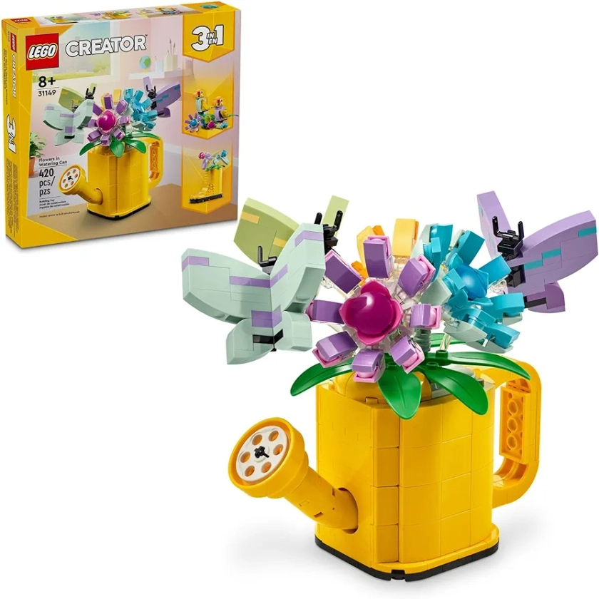 LEGO Creator 3 in 1 Flowers in Watering Can Building Toy, Transforms from Watering Can to Rain Boot to 2 Birds, Fun Animal Toy for Kids, Gift for Valentine's Day, Nature Toy for Girls and Boys, 31149