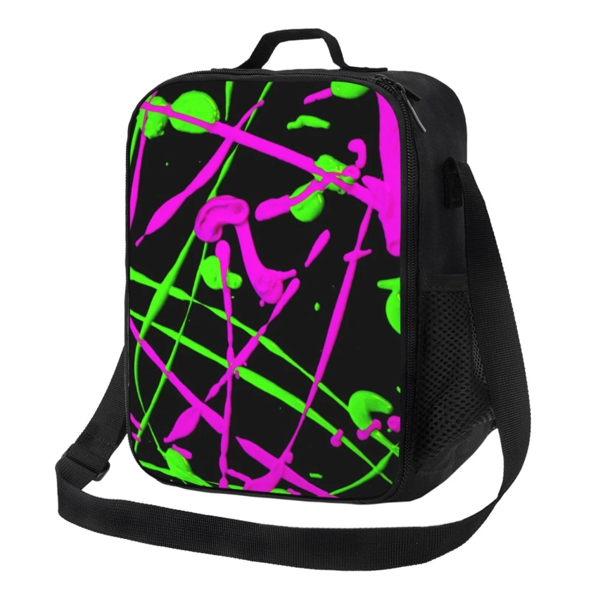 Glow in Dark Splatter Neon Insulated Lunch Bag Lunch Box Reusable Portable Tote Bags with Pocket for Men Women - Walmart.com